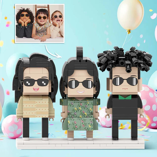 Children's Full Body Customizable 3 People Custom Brick Figures Small Particle Block With Sunglasses