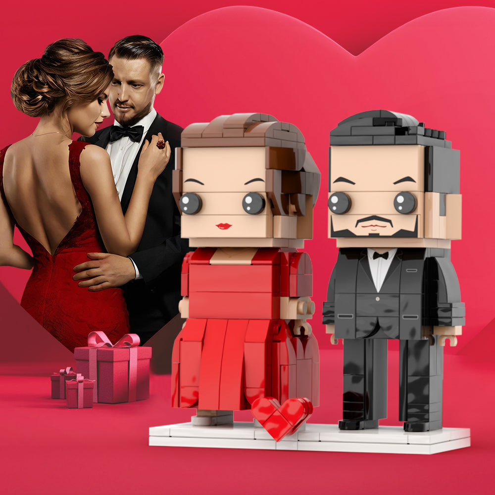 Custom Head Classic Red And Black Brick Figures Personalized Couples Brick Figures Small Particle Block Gift For Couples on Valentine's Day