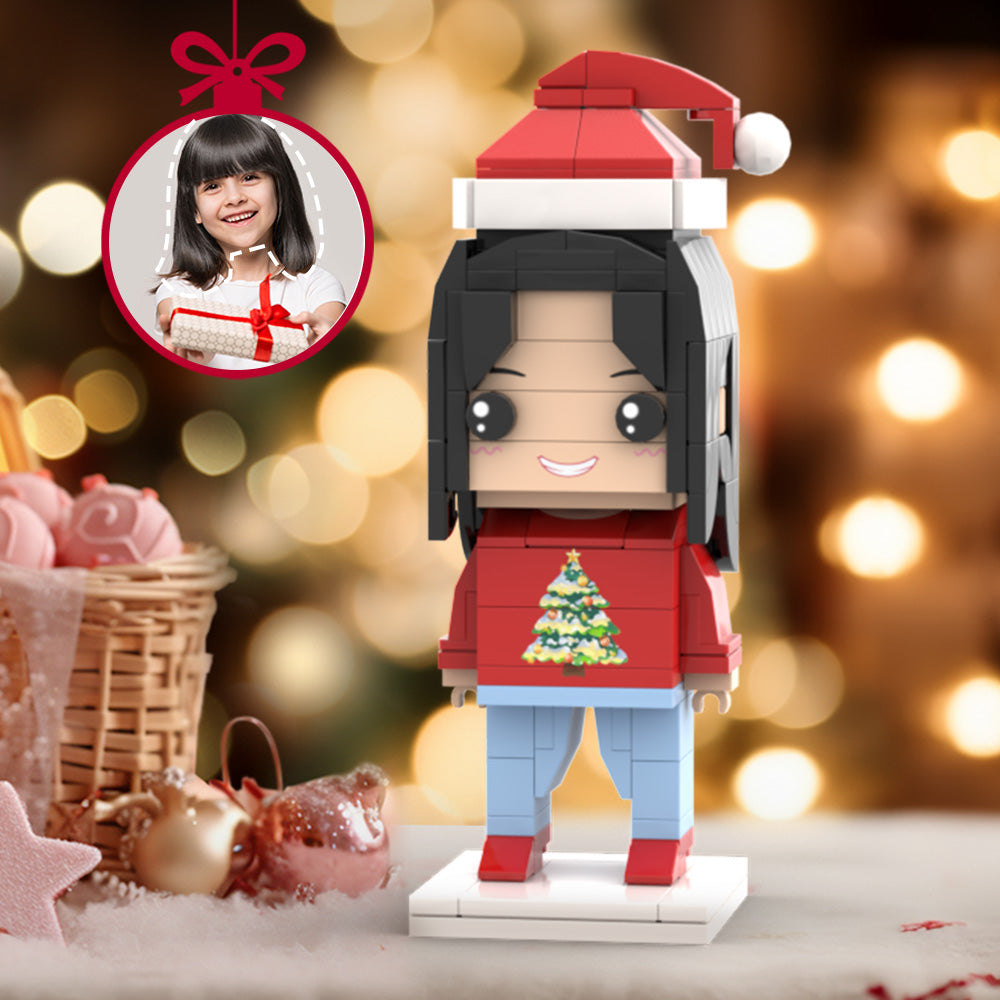 Christmas Gifts Custom Head Brick Figures Personalized Brick Figures with Christmas Tree Pattern Small Particle Block Toy