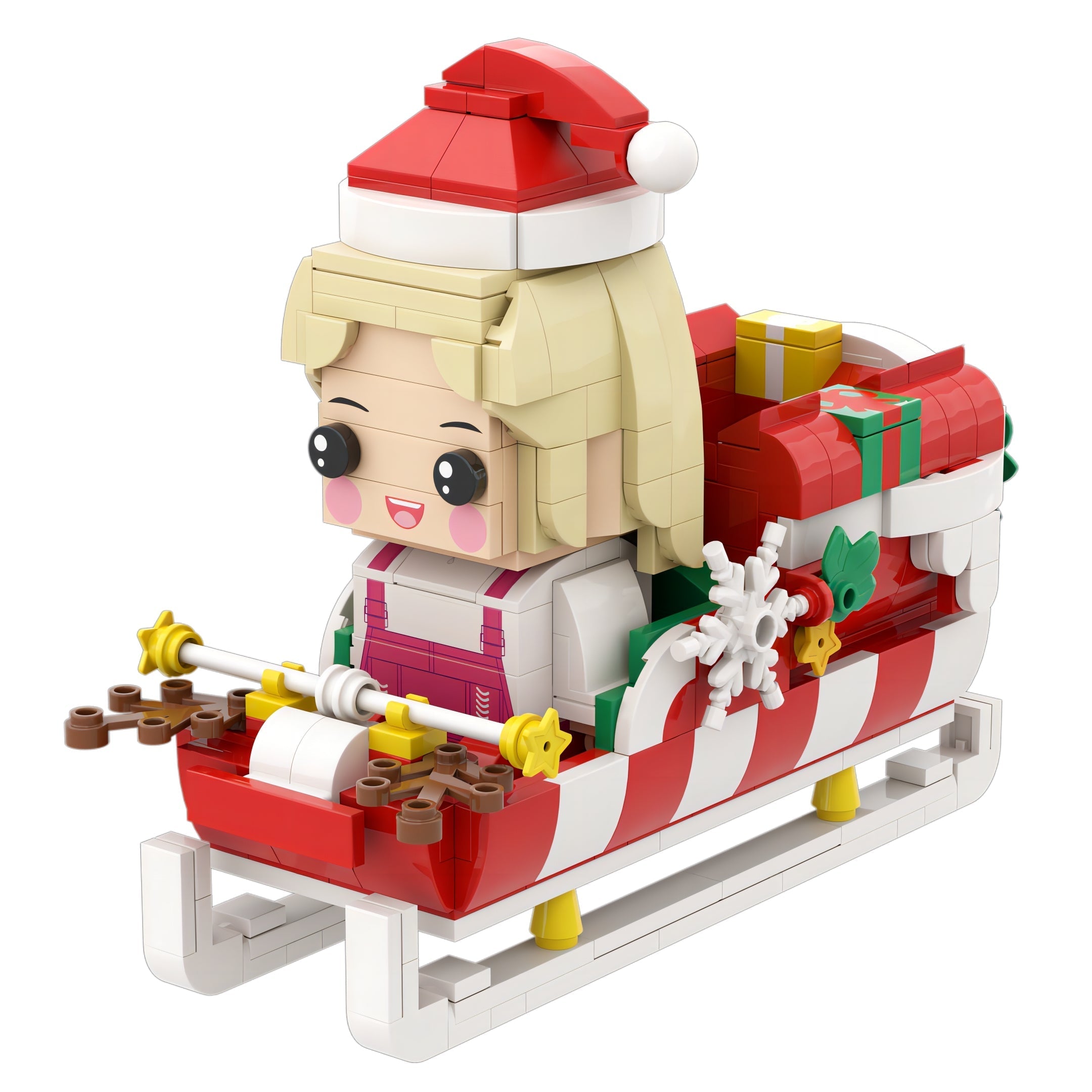 Custom Christmas Brick Figures Pen Holder Personalized Brick Figures  Pen Holder Custom Brick Figure Universal Interlocking Plastic Toy with Santa's Sleigh