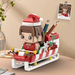 Custom Christmas Brick Figures Pen Holder Personalized Brick Figures  Pen Holder Custom Brick Figure Universal Interlocking Plastic Toy with Santa's Sleigh