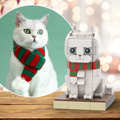 Christmas Cat With Scarf Fully Body Customizable 1 Cat Christmas Accessories Limited Edition Personalized X-Mas Cat Photo CustomBrick Figures Small Particle Block Customized Cat Only