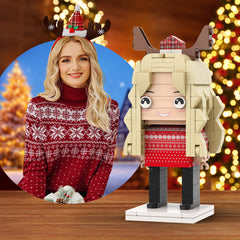 Christmas Ugly Sweater Full Body Customizable 1 Person Custom Brick Figures Universal Interlocking Plastic Toy Brick Me Figures Ugly Sweater Girl